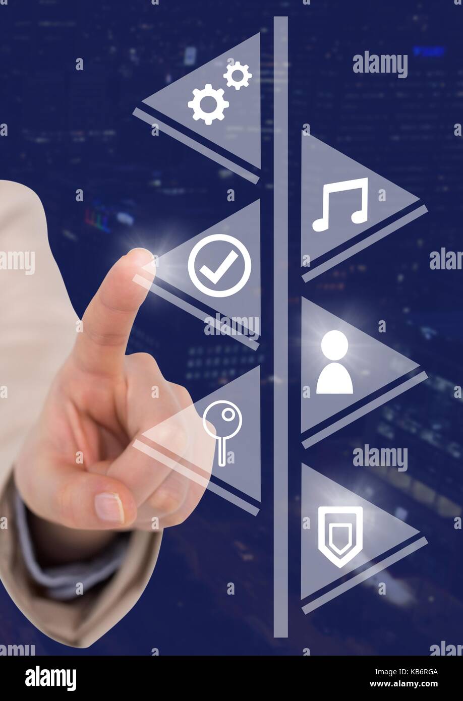 Digital composite of Hand touching icons interface of internet of ...