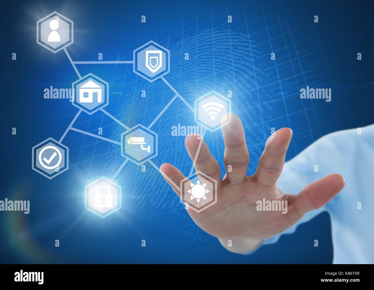 Digital composite of Hand touching icons interface of internet of ...