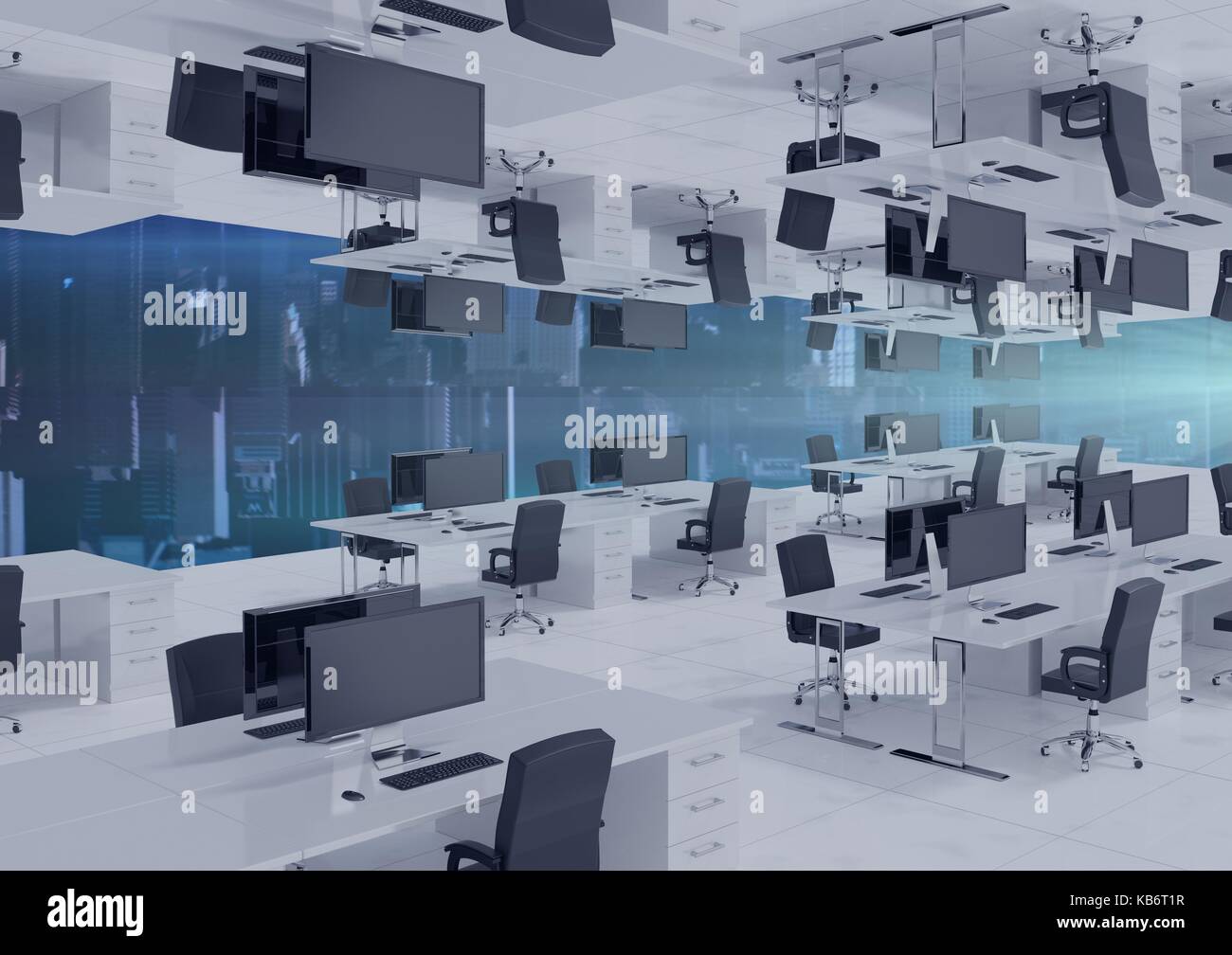 Digital composite of inverted office in the clouds Stock Photo