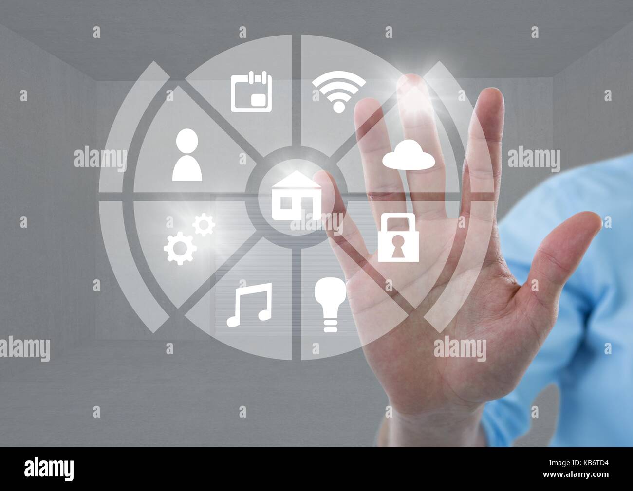Digital composite of Hand touching icons interface of internet of ...