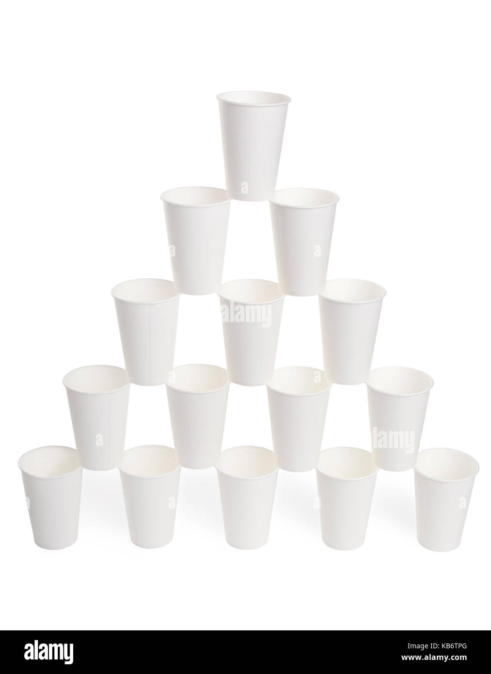 Pyramid of white disposable paper cups isolated on white background ...