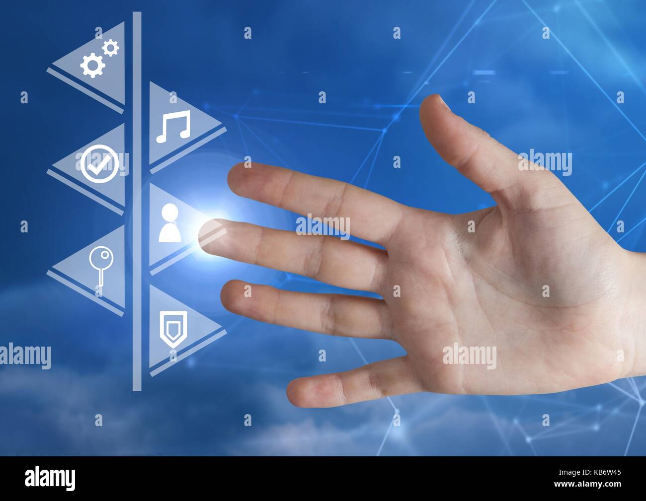 Digital composite of Hand touching icons interface of internet of ...