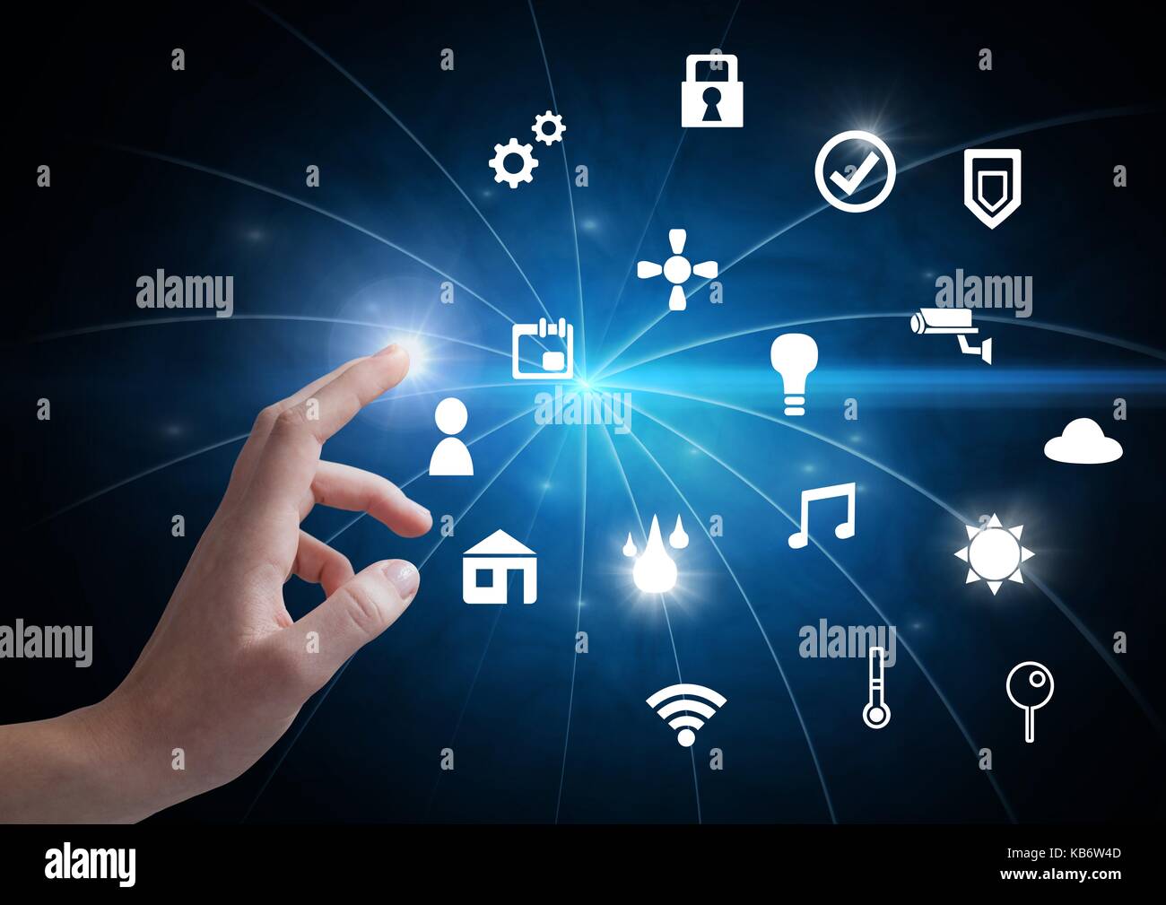 Digital composite of Hand touching icons interface of internet of ...