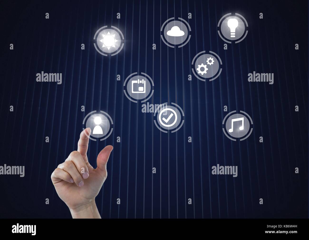 Digital composite of Hand touching icons interface of internet of ...