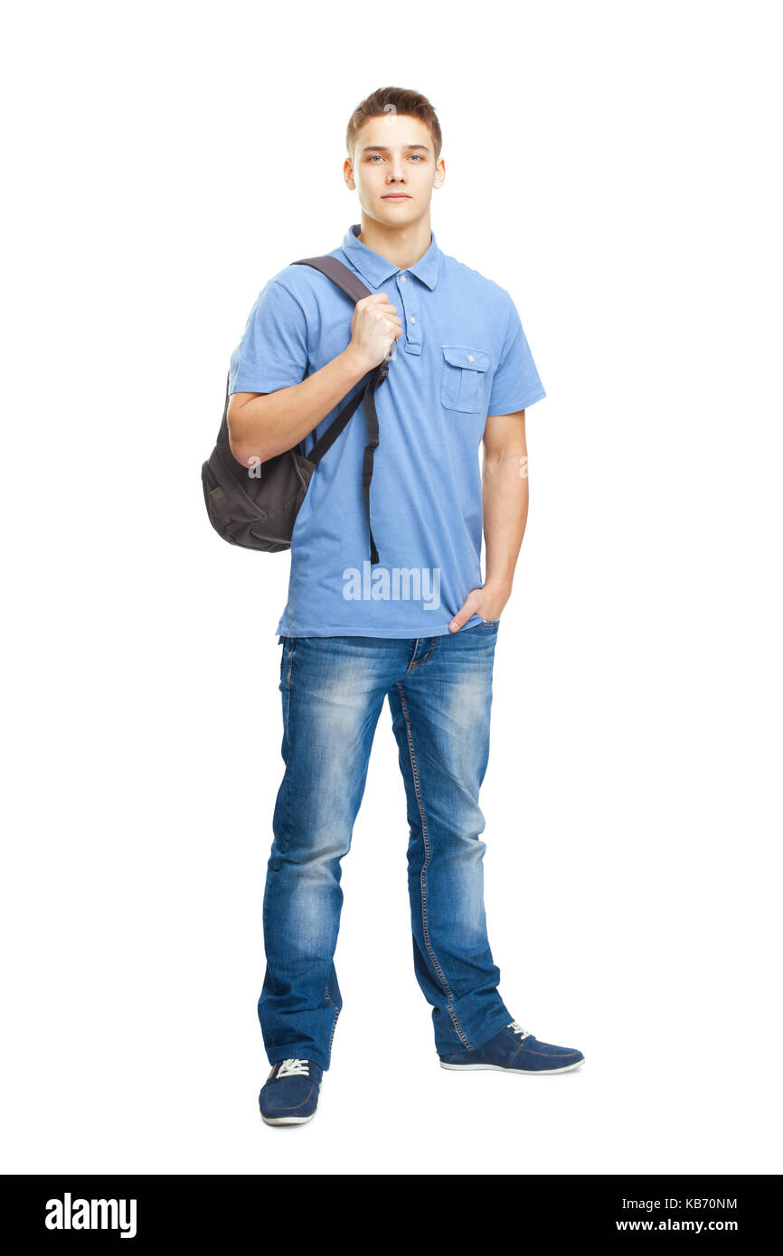 Full length portrait of happy smiling student with backpack isolated on ...