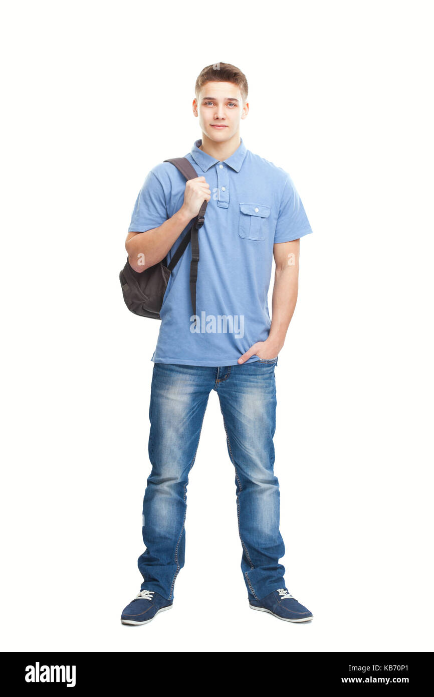 Full length portrait of happy smiling student with backpack isolated on ...