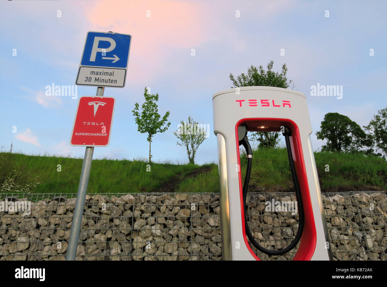 INNSBRUCK, AUSTRIA MAY 18 Tesla Supercharger free electric car