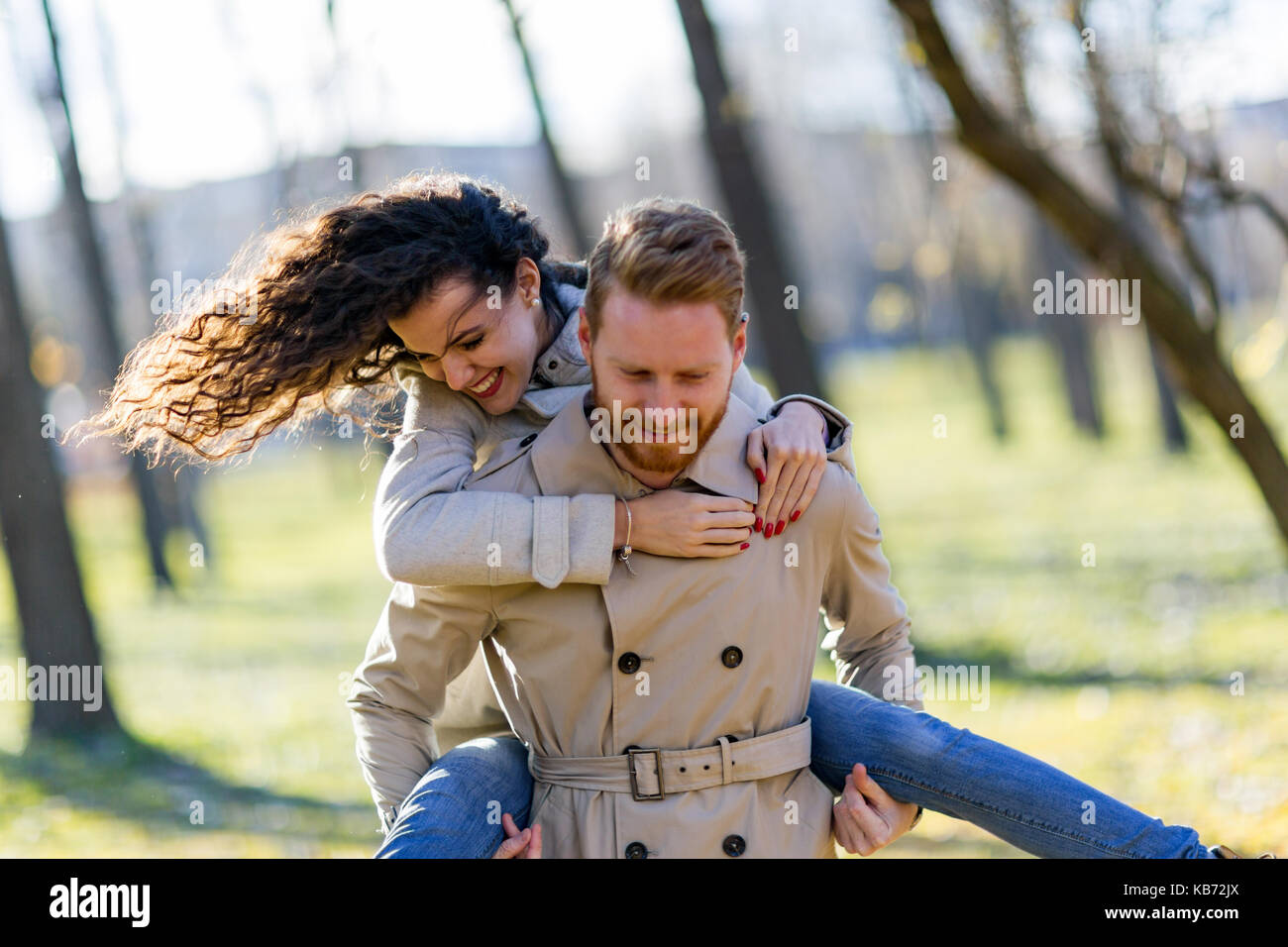 Young couple having romantic date in park Stock Photo