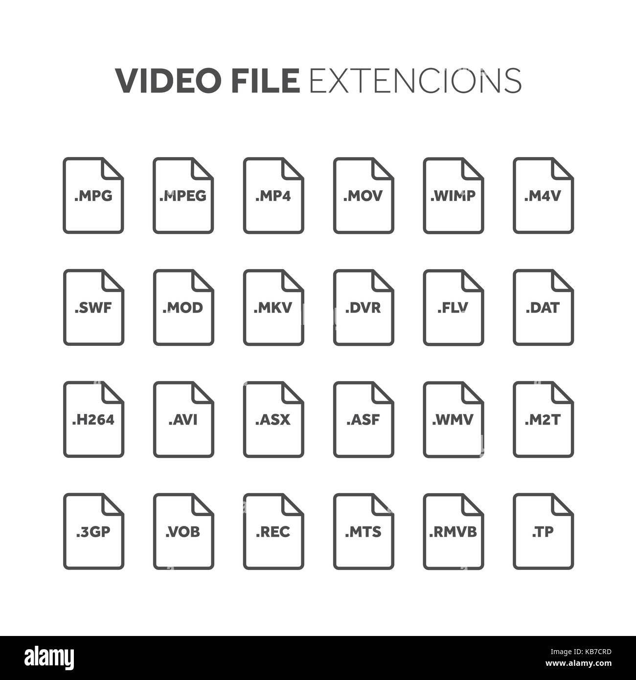 Line,outline flat style icon set. Source code, programming file type, extension. Document format. Pictogram. Web and multimedia. Computer technology. Stock Vector