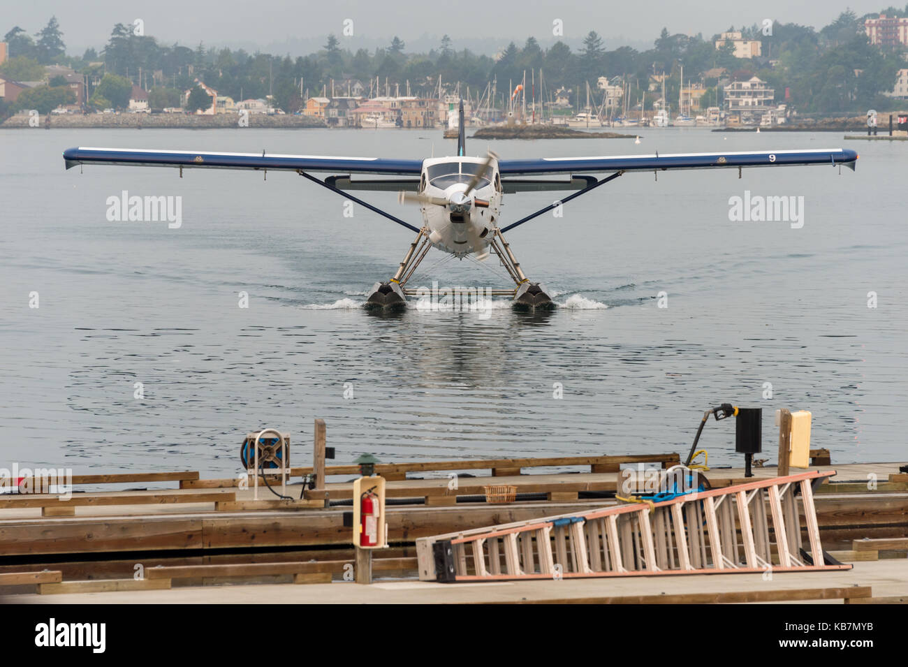 Vancouver, British Columbia, Canada - 7 September 2017: Seaplane arriving at Victoria Harbour Airport Stock Photo