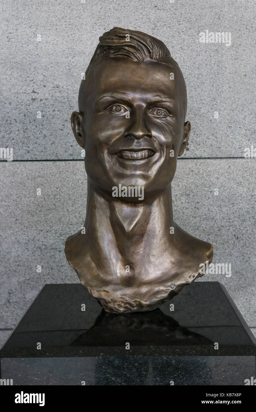 FUNCHAL, MADEIRA, PORTUGAL - APRIL 27, 2017: The bust of Christiano Ronaldo at 'Cristiano Ronaldo Madeira International Airport' in Funchal, Madeira. Stock Photo