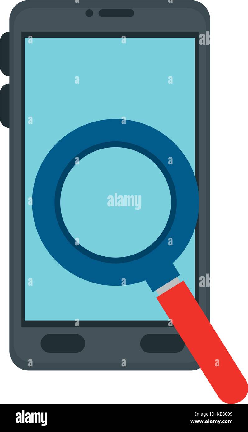 smartphone device with magnifying glass vector illustration design ...