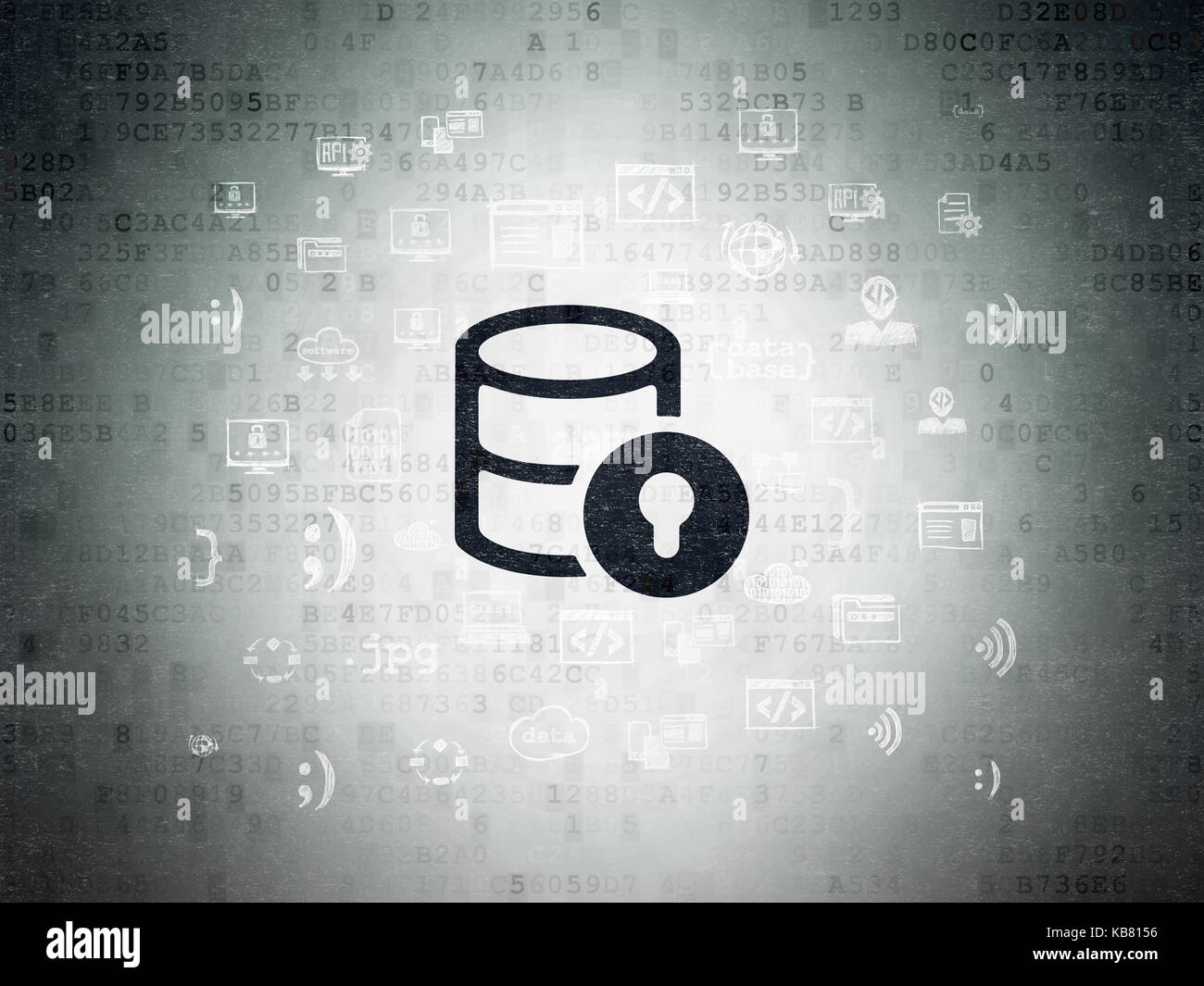 Database concept: Database With Lock on Digital Data Paper background ...