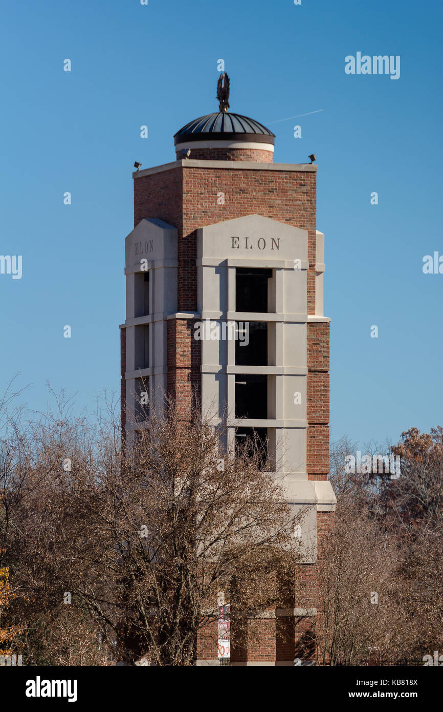 Alan J. White Bell Tower at Elon University in Elon, North Carolina.  Built in 2006. Stock Photo