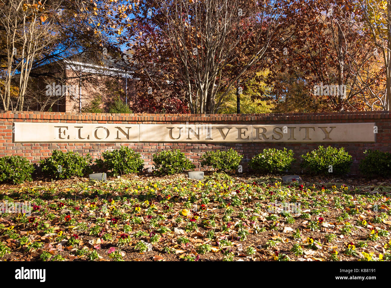 Entrance Sign at Elon University in Elon, North Carolina. Stock Photo