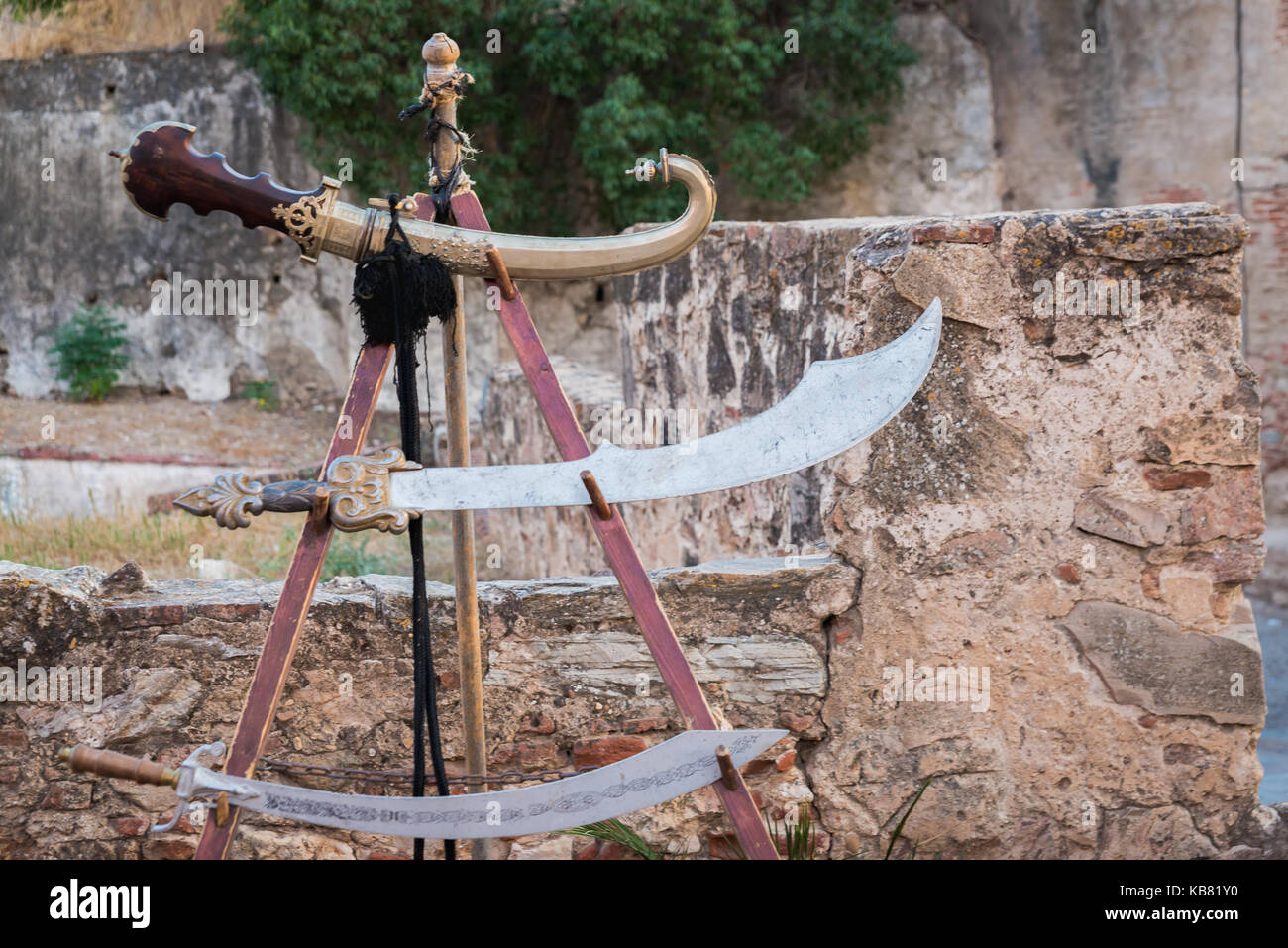 Old arabic swords in Almossassa, Badajoz. Stock Photo