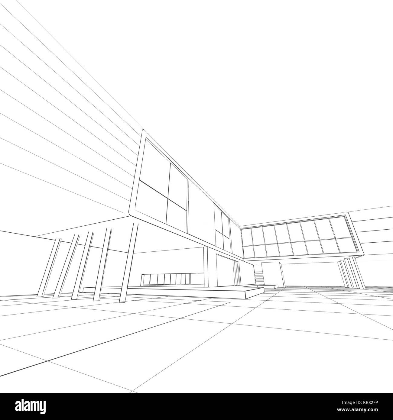 Blueprint White Isolated Building Design And 3d Rendering Model My Stock Photo Alamy
