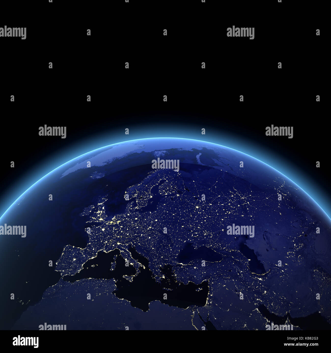 Europe night view. Maps from NASA imagery 3d rendering Stock Photo