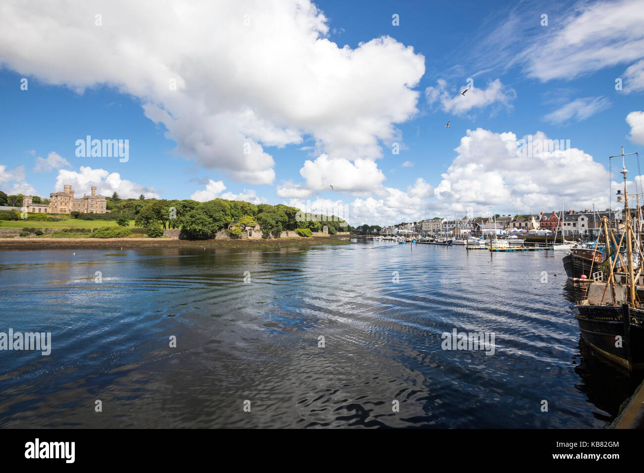 Port of Stornoway with boats and Lews Castle, Outer Hebrides, Scotland