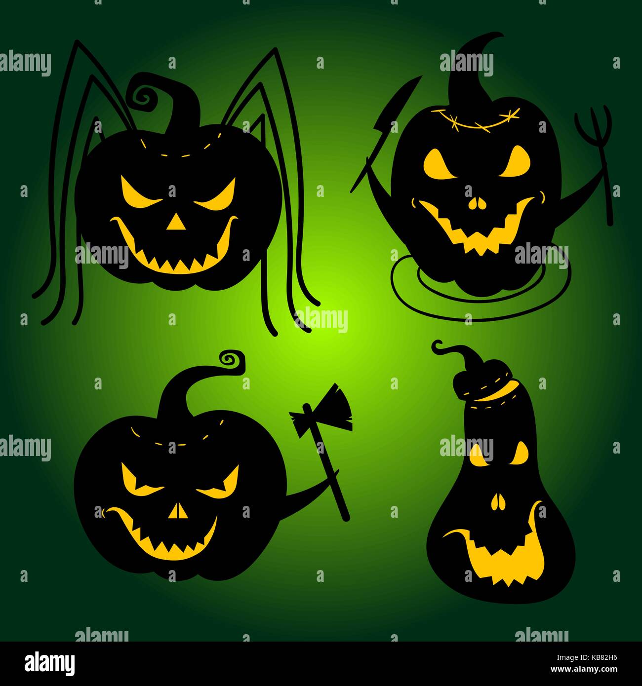 Halloween Pumpkins with scary faces. Jackolanterns Stock Vector