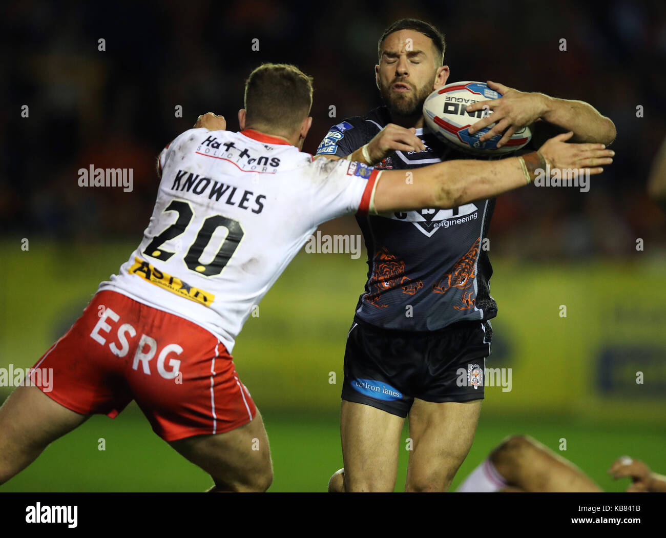 Castleford Tigers' Luke Gale and St Helens' Knowles during the