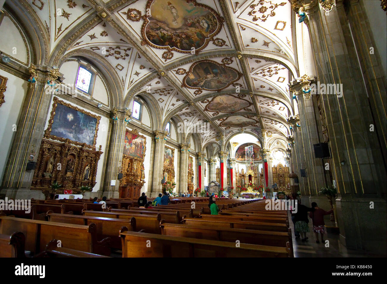 Coyoacan, Mexico City, Mexico - 2017: Interior of Parroquia San Juan Bautista, a baroque church & former convent founded early in Cortes' 16th-century. Stock Photo