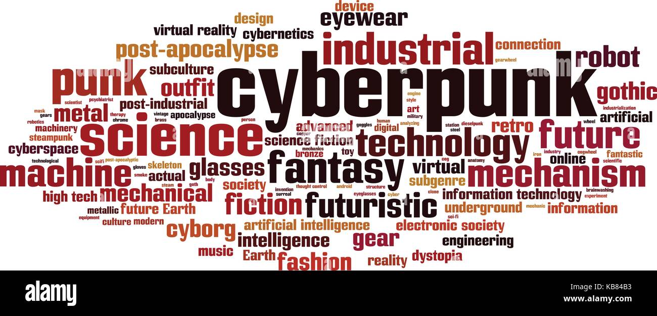 Cyberpunk word cloud concept. Vector illustration Stock Vector