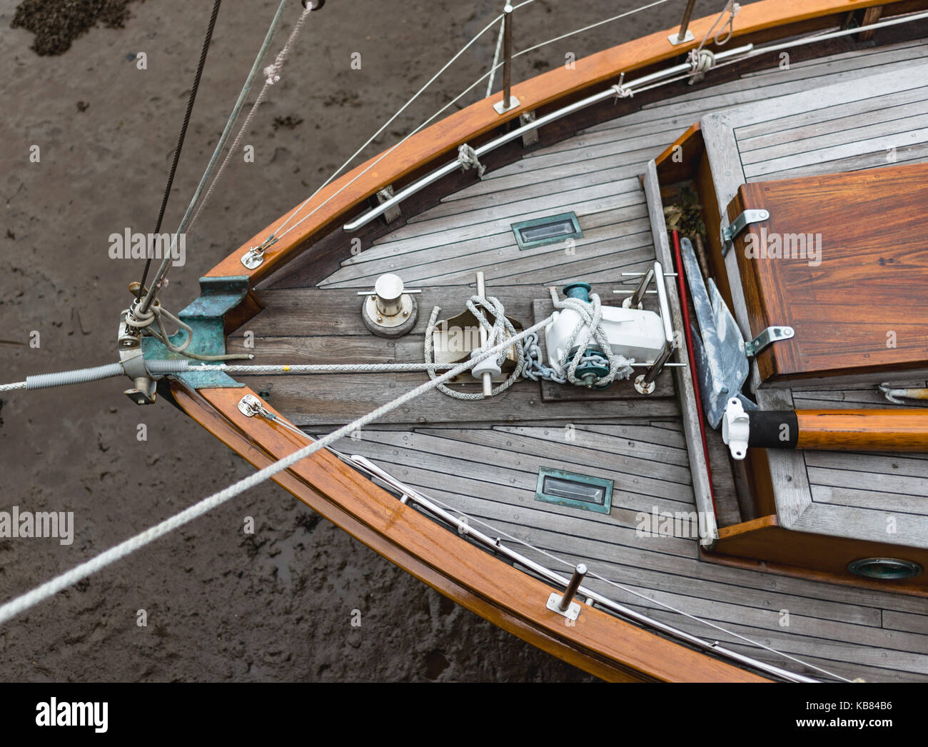 Wooden Yacht, view from above Stock Photo