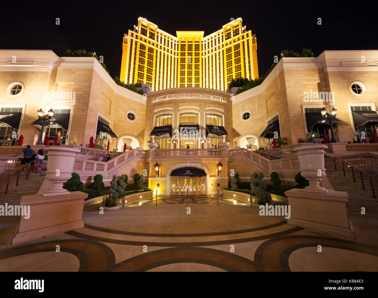 A  nighttime view of the Palazzo Hotel on Las Vegas Blvd in Las Vegas, Nevada. Stock Photo