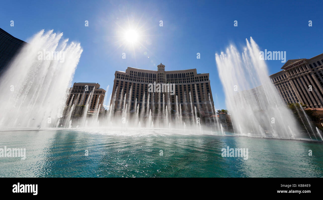 The dancing water Fountains at Bellagio put on a show for the tourists. Stock Photo