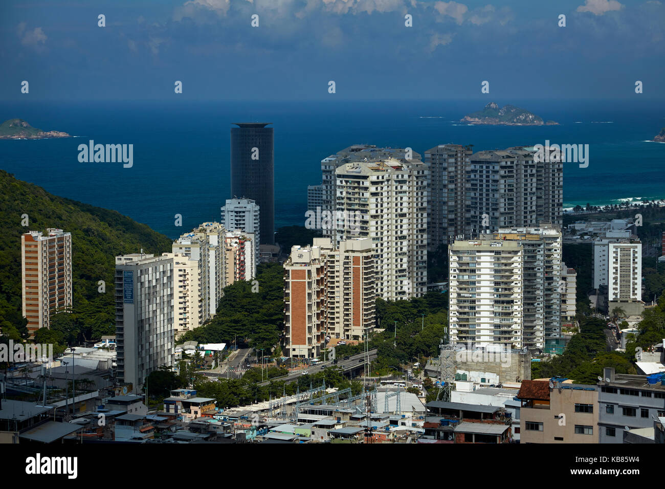 Expensive suburb of São Conrado, beside Rocinha favela (Brazil's largest favela), Rio de Janeiro, Brazil, South America Stock Photo