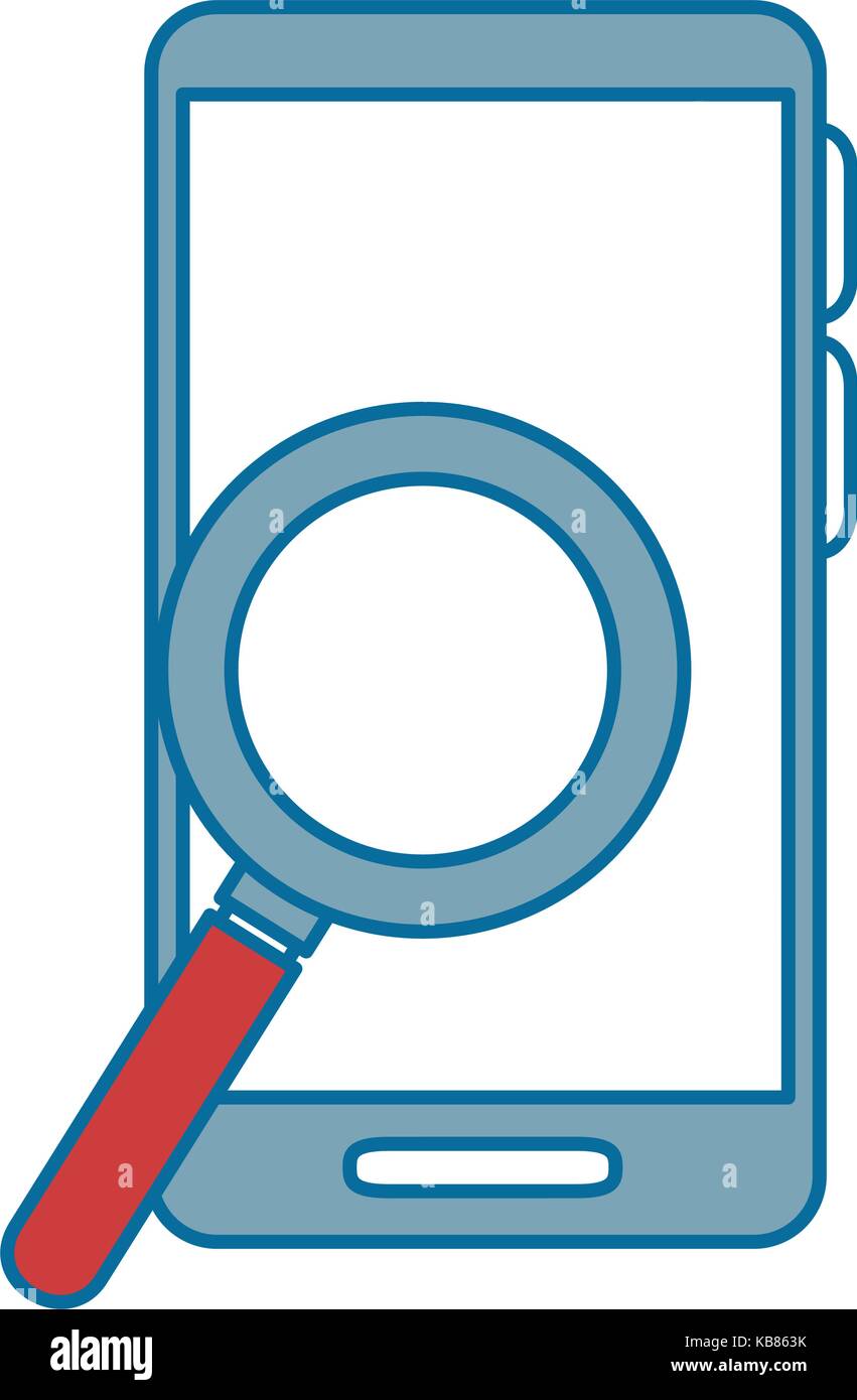 smartphone device with magnifying glass vector illustration design ...