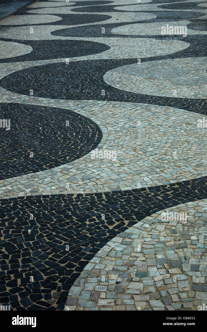 Wave pattern of Portuguese Pavement that runs for 4km along Copacabana Beach, Rio de Janeiro, Brazil, South America Stock Photo