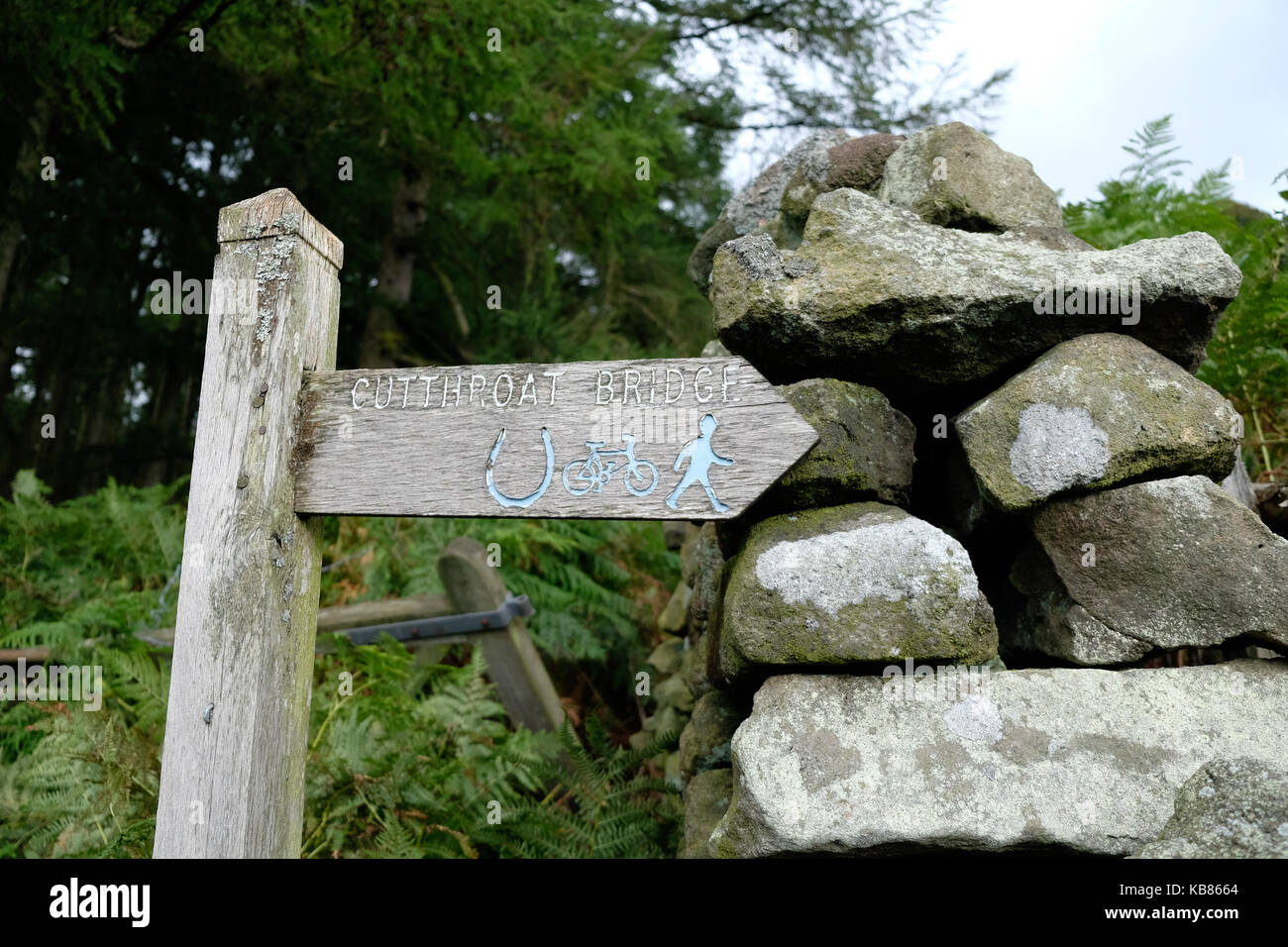 Sign for Cutthroat Bridge by Ashopton, Ladybower Resevoir Stock Photo