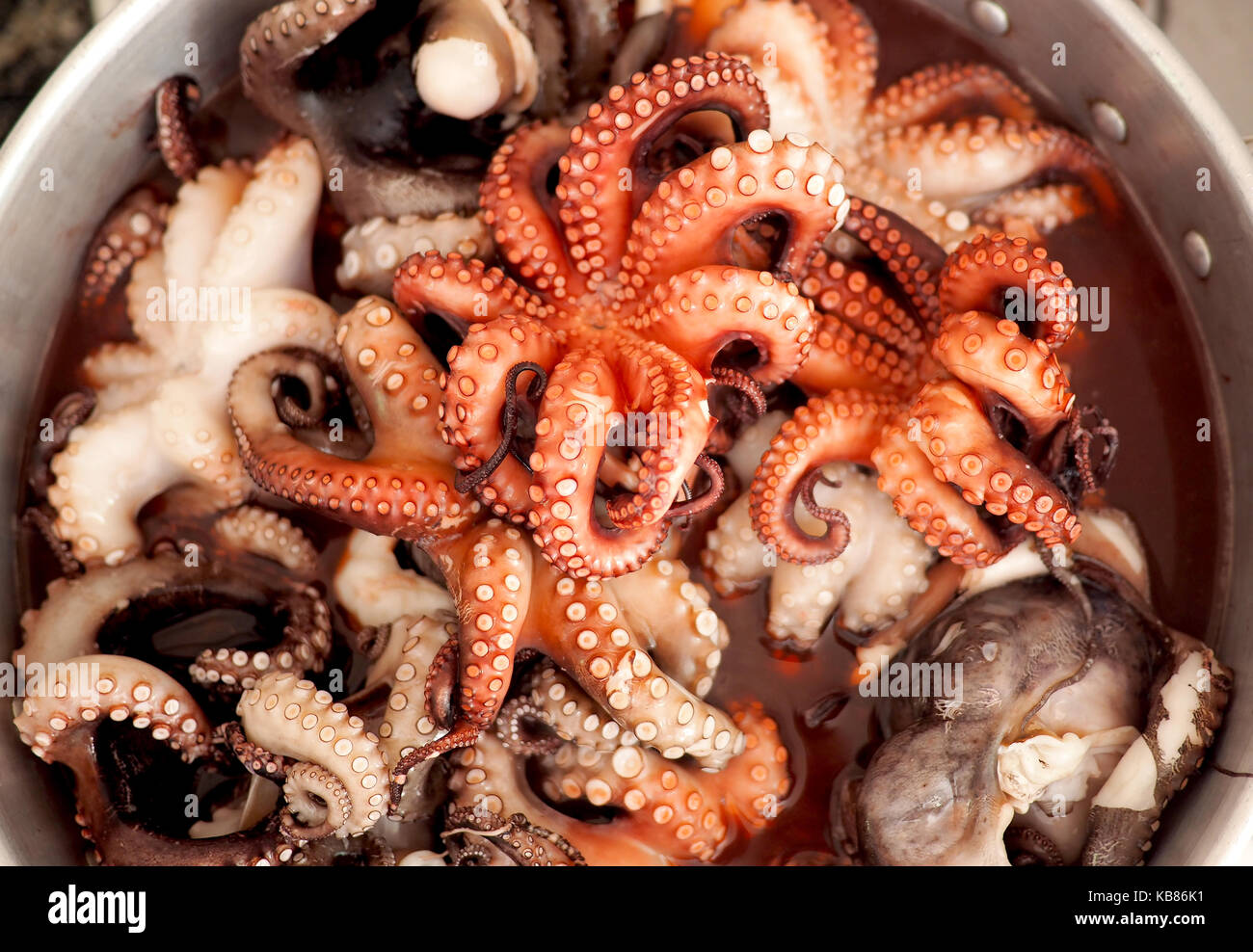 Pot of octopus cooking Stock Photo Alamy