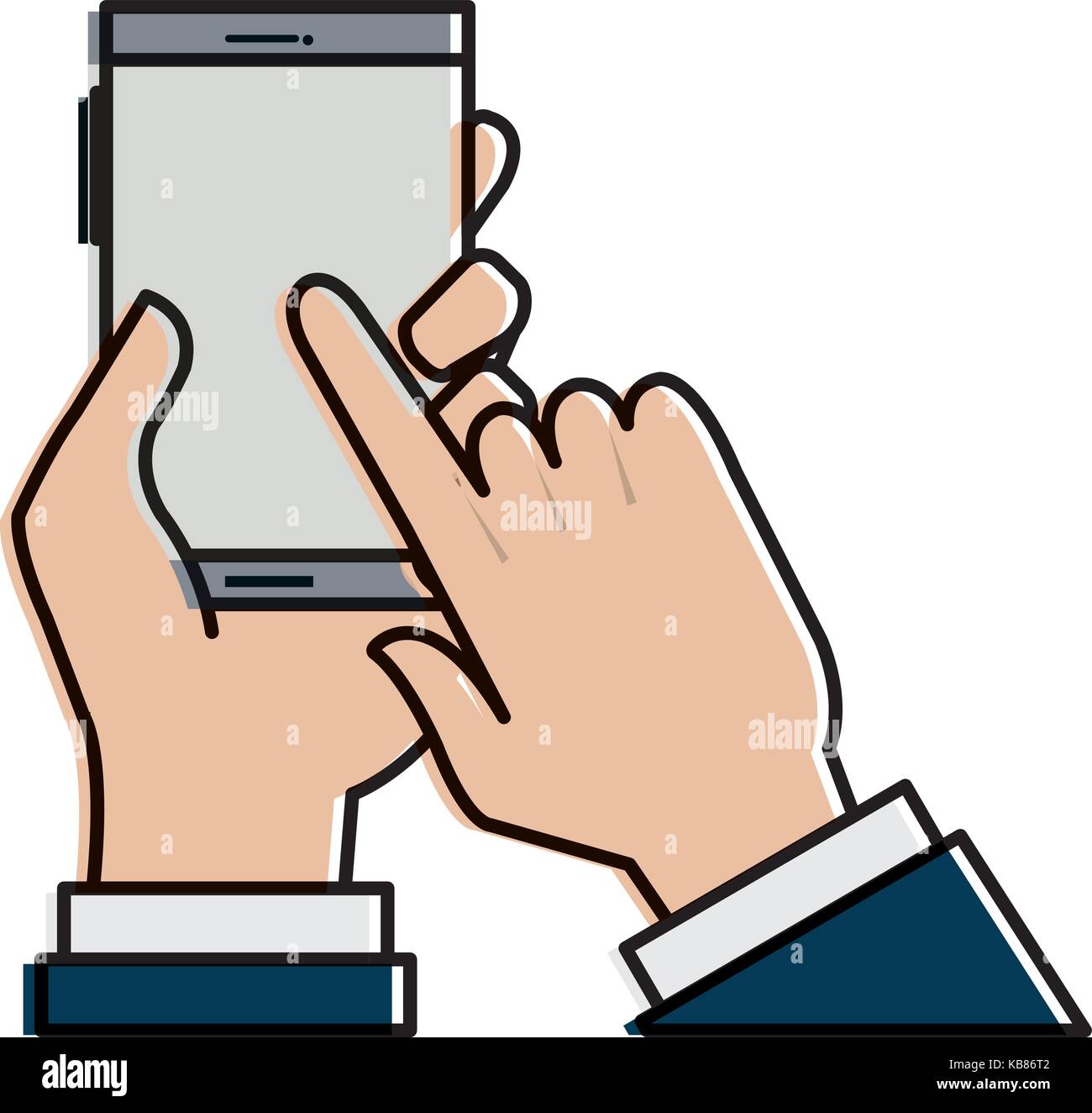 hand human with smartphone device isolated icon vector illustration ...
