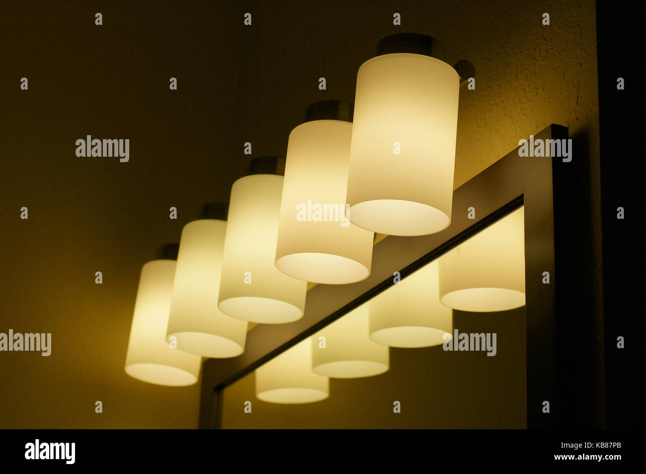 Set of lights reflected in mirror Stock Photo Alamy