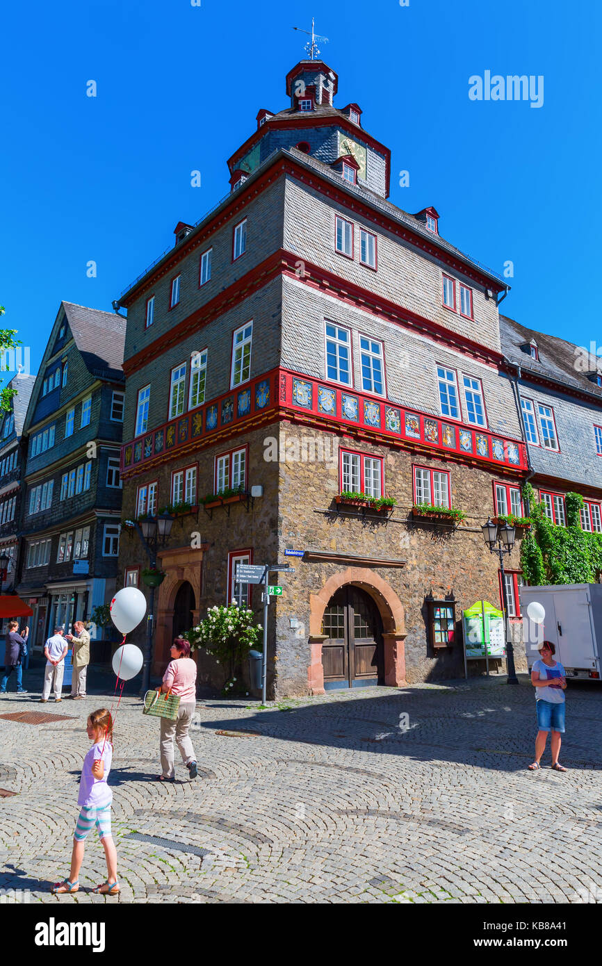 Herborn, Germany - June 10, 2016: square in the old town of Herborn with unidentified people. Herborn is a historic town on Dill in Hesse, scenic attr Stock Photo