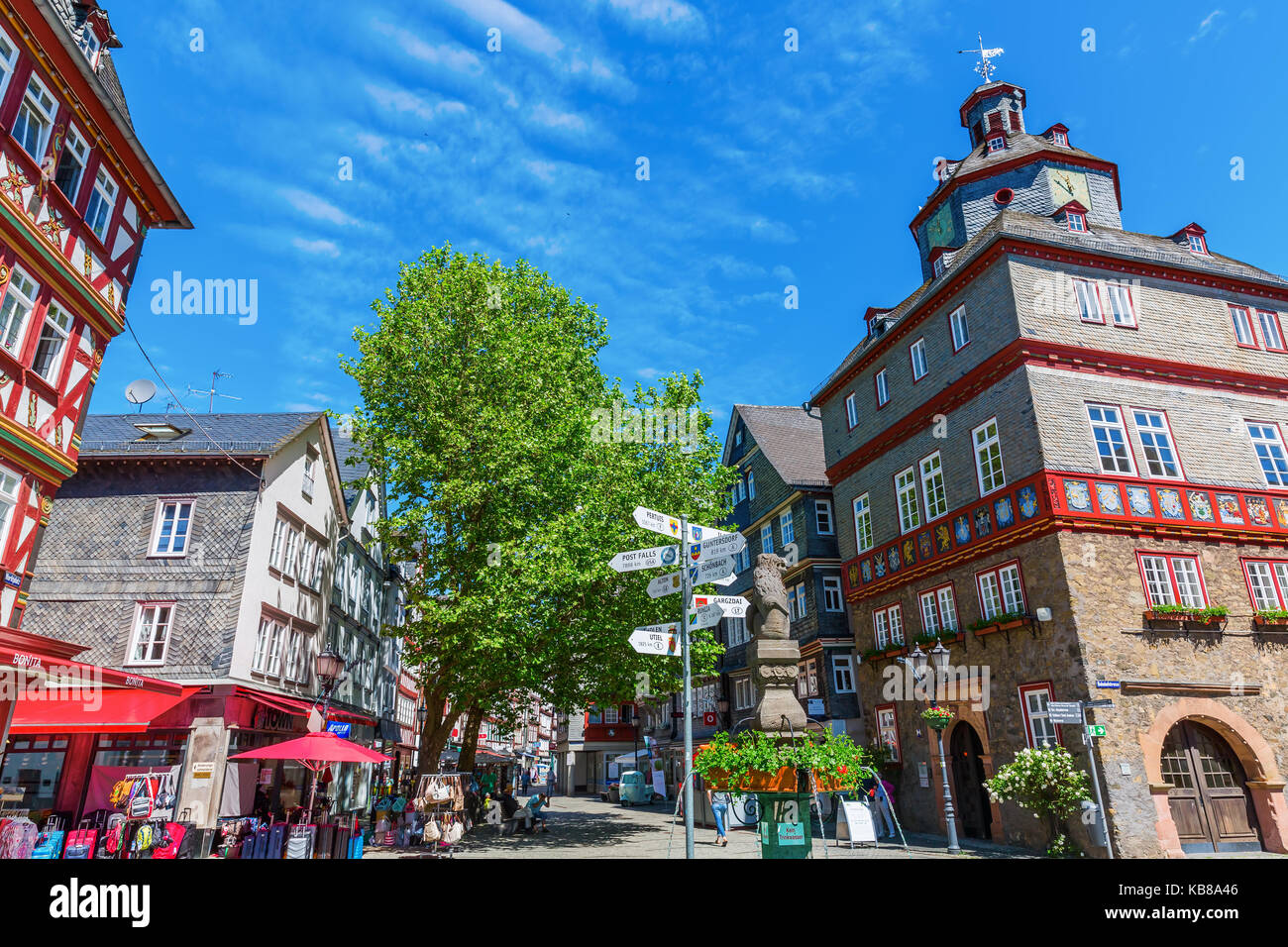 Herborn, Germany - June 10, 2016: square in the old town of Herborn with unidentified people. Herborn is a historic town on Dill in Hesse, scenic attr Stock Photo