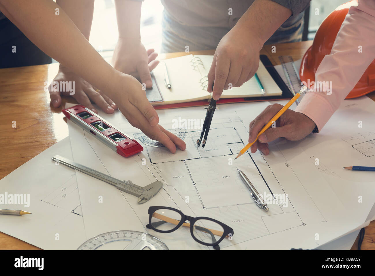 Engineer and Architect concept, Engineer Architects office team working