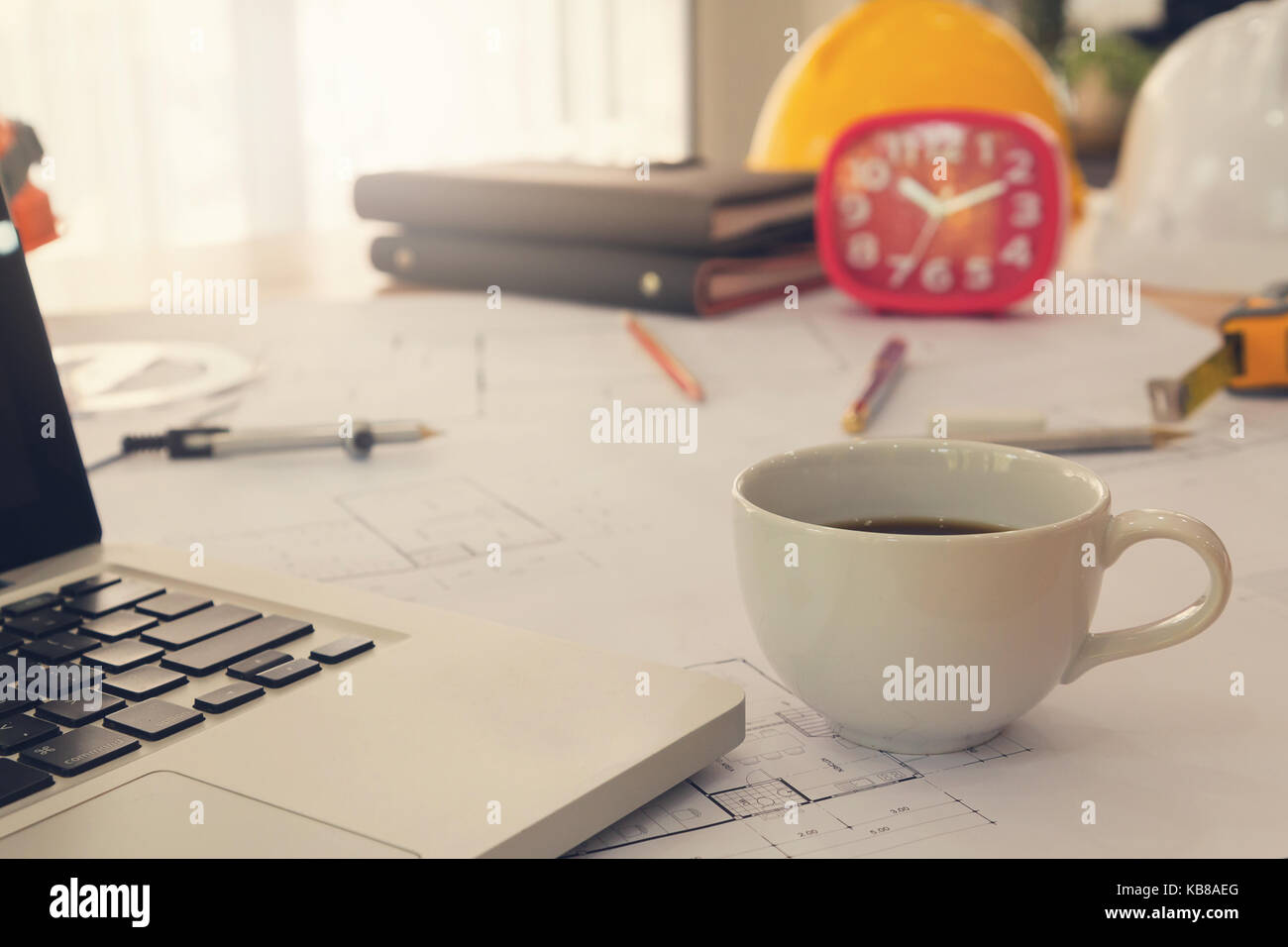 Architect concept, Architects office in working hours with coffee cup