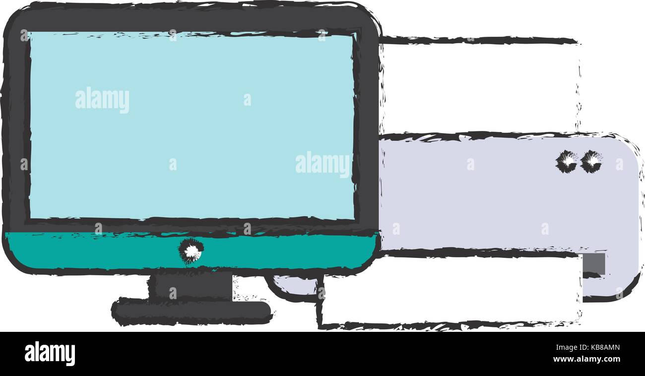 computer and printer icon over white background vector illustration ...