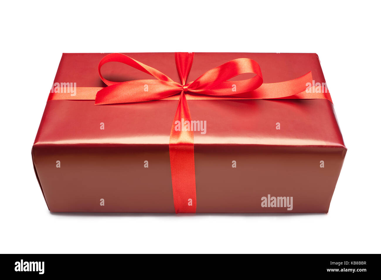 Single red gift box with ribbon isolated on white background Stock ...