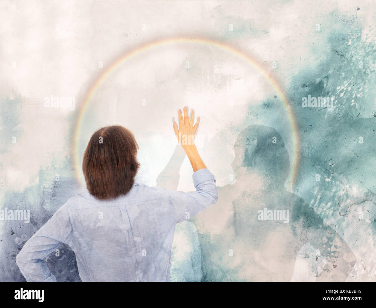 Personal satisfaction,overcome adversity concept. High five with shadow. Stock Photo