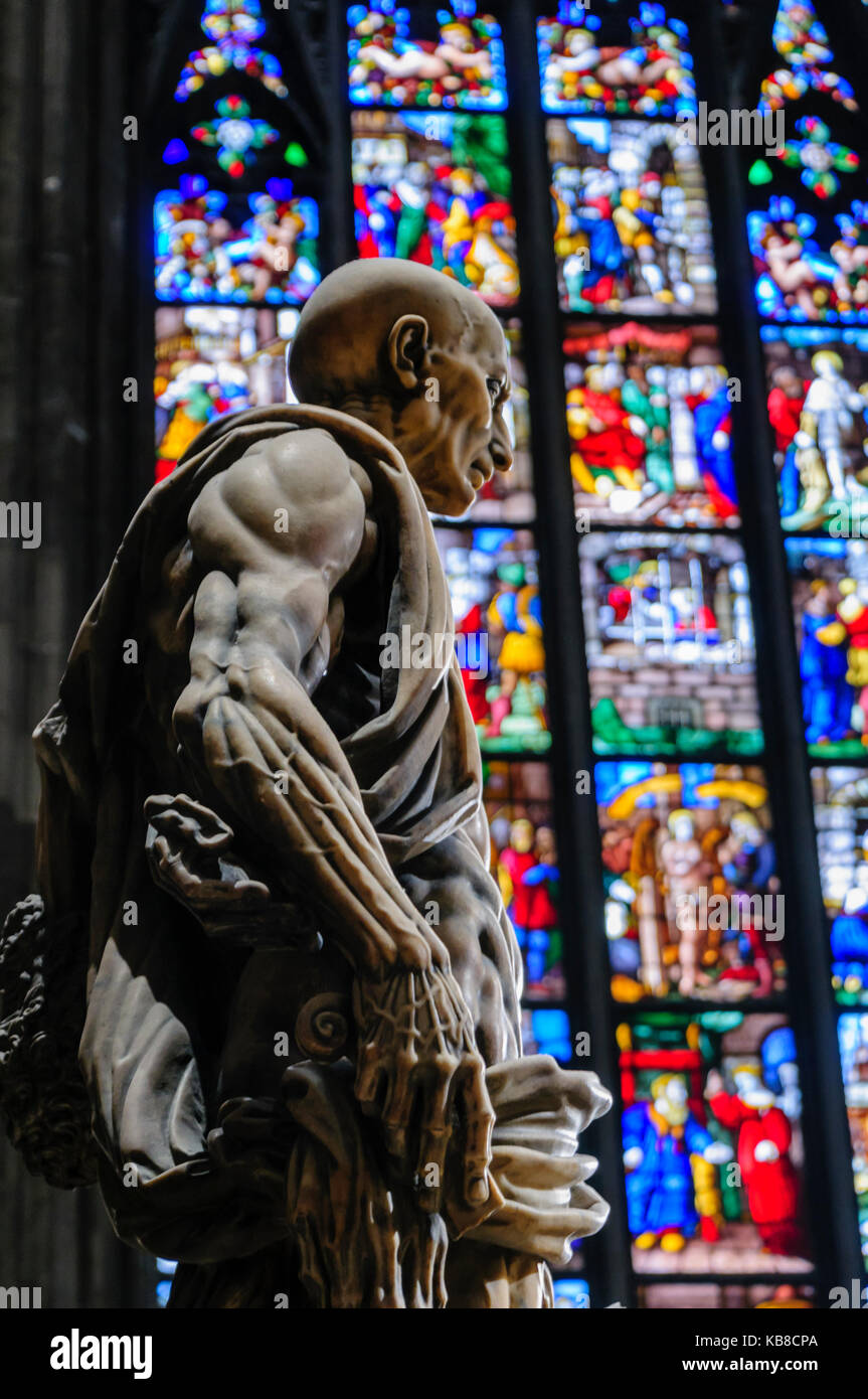 Statue of St. Bartholomew, with his own skin after being flayed, by Marco d'Agrate, 1562 (Duomo di Milano) Stock Photo