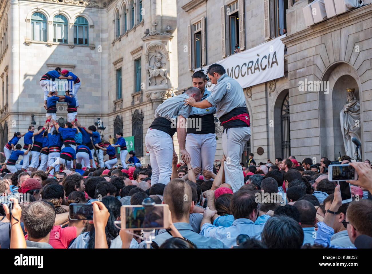 One of Catalonia’s most famous traditions is that of the “castells” (castles), which are human towers that are lifted by building different levels of  Stock Photo