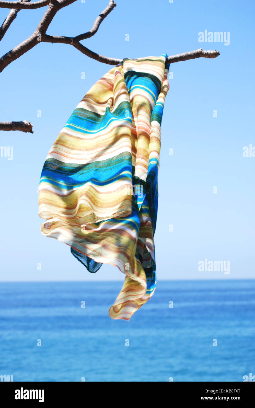 Beach sarong blowing in the wind along the pacific coast of Mexico Stock Photo