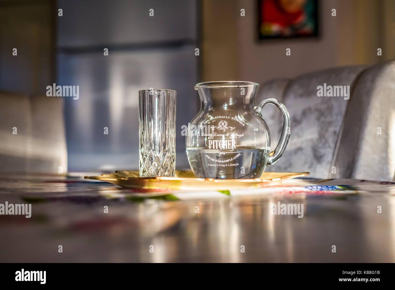 Izmir, Turkey - September 12, 2016: glass jug with water on a table