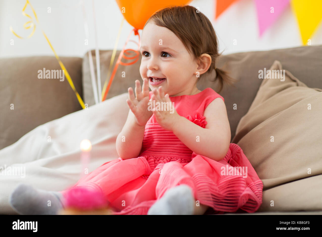 happy baby girl on birthday party at home Stock Photo - Alamy