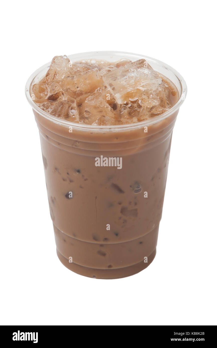 Iced coffee cocktail or frappe with ice cubes and cream in different  glasses with jezva, silver shaker, bottle of rum, coffee beans around on  white ma Stock Photo - Alamy